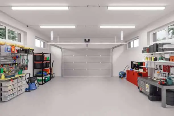 Interior of an empty modern garage in a house.