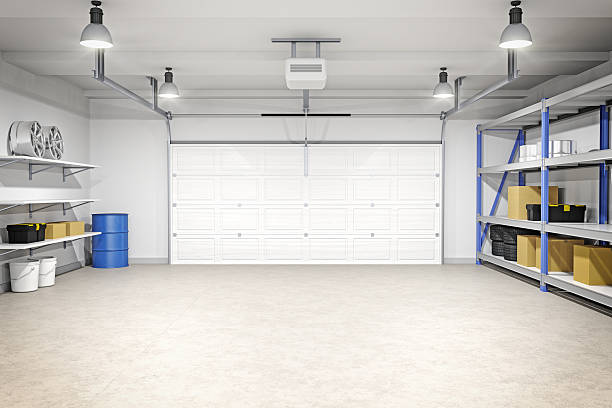 Interior of an empty modern garage in a house.